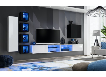 Living room Complete Set 7 pieces luxury wall unit 6x wall cabinet TV lowboard furniture