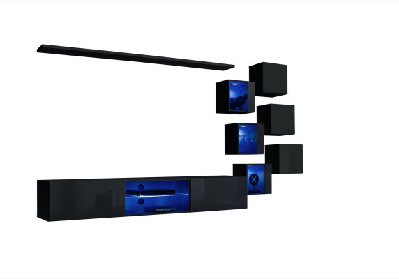 Black Complete Set Wall unit Luxury Wooden Furniture Designer Modern Wall Cabinet