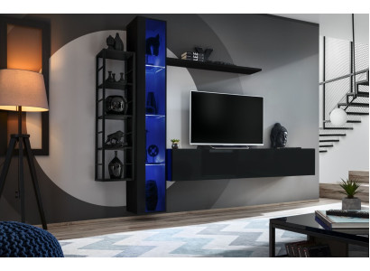 Wall unit Black Designer TV Lowboard Living room furniture Furniture Complete e Sideboard