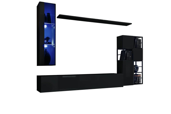 Suite Living room Wall unit 250 cm Black Furnishings Wooden furniture wall cabinet