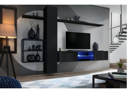 Wall unit Black Wall Shelves Living room furniture Furnishings Luxury Set 5pcs
