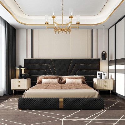 Designer Bed Beds Upholstered bed Metal Gold 180x200 Double bed
