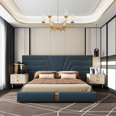 Designer Bed Beds Upholstered bed Metal Gold 180x200 Double bed