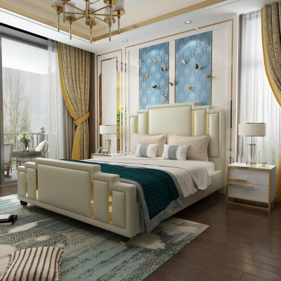 Leather Bed Upholstery Design Luxury Double Hotel Sleep Room Beds