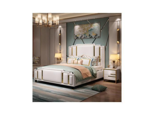 Luxury Bedroom Set Design Bed 2x Bedside table Wood Complete 3 pcs