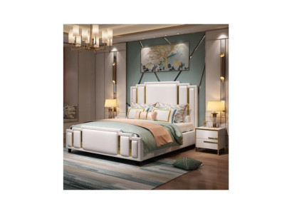 Luxury Bedroom Set Design Bed 2x Bedside table Wood Complete 3 pcs