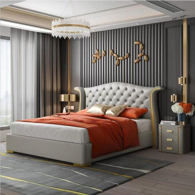 Luxury Bed Leather Beds 180x200 Bedroom Lounger Shelves Chesterfield