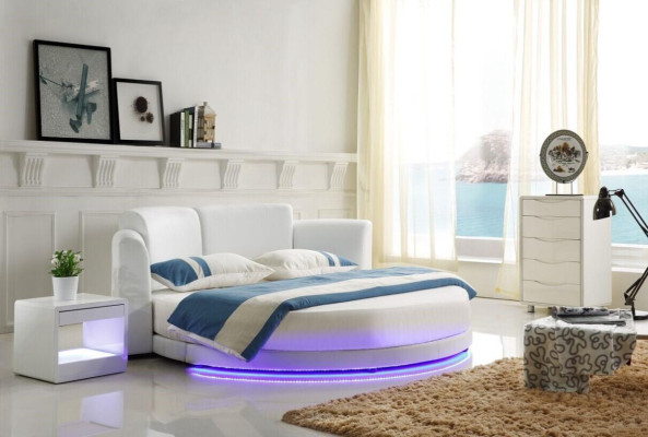 Designer Bed Beds Upholstered bed round bed 200x200 double bed LED
