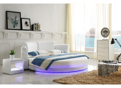 Designer Bed Beds Upholstered bed round bed 200x200 double bed LED