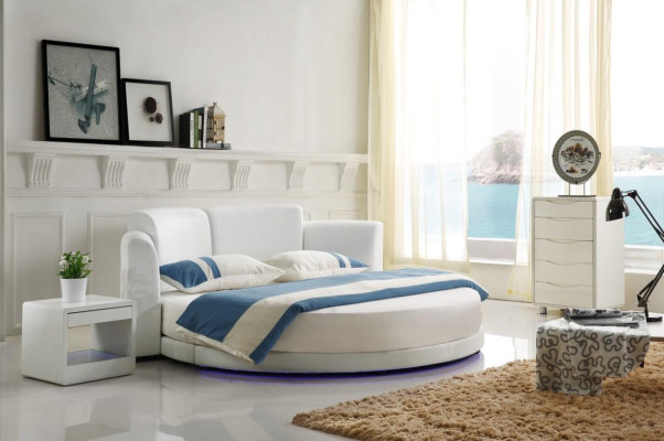 Designer Bed Beds Upholstered bed round bed 200x200 double bed LED