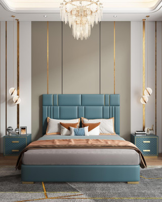 Bedroom Set Designer Luxury Group Suite new Bed 2x Bedside table 3 pcs.