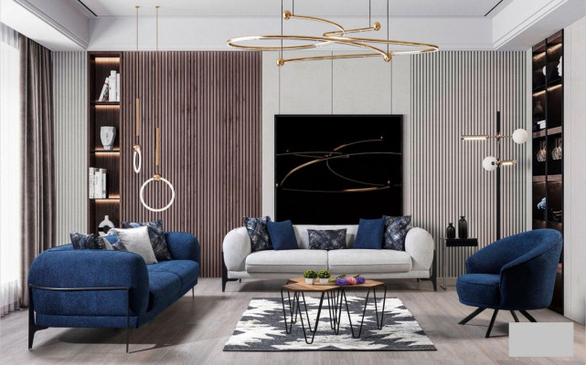 Modern couch set luxury sofas three-seater armchair blue upholstered furniture 3 pieces