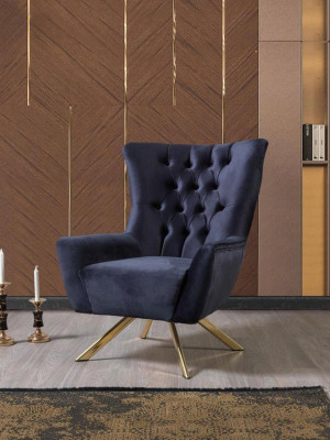 Armchair Chesterfield Wing Chair Fabric Blue Living room Polyester Single Seater