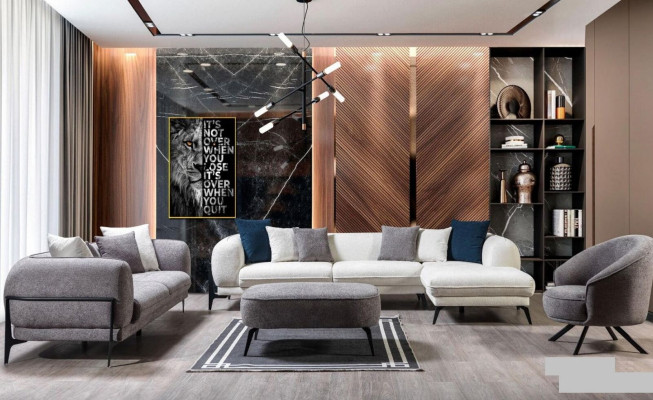 Living room furniture Luxury three-seater sofa Fabric furniture Modern couches stainless steel