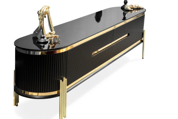 Modern lowboard luxury TV cabinet TV lowboard Living room furniture Black Gold