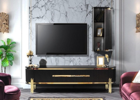 Modern lowboard luxury TV cabinet TV lowboard Living room furniture Black Gold