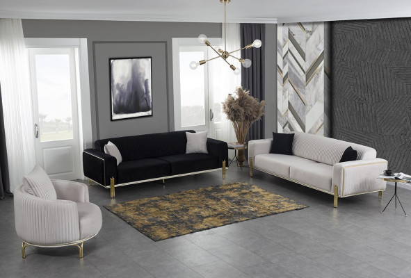 Luxury sofa set three-seater modern armchair fabric furniture set 3-piece black 3+3+1
