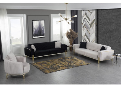 Luxury sofa set three-seater modern armchair fabric furniture set 3-piece black 3+3+1