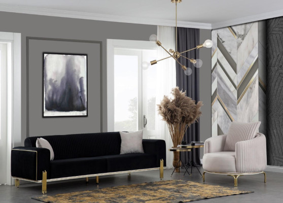 Luxury sofa set three-seater modern armchair fabric furniture set 3-piece black 3+3+1