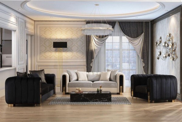 Modern sofa set 2x three-seater + armchair Upholstered furniture stainless steel Furniture 3-piece