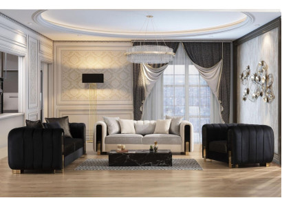 Modern sofa set 2x three-seater + armchair Upholstered furniture stainless steel Furniture 3-piece
