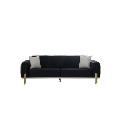 Modern Black Three Seater with Stainless Steel Upholstery Couch Sofas Design