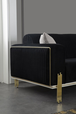 Modern Black Three Seater with Stainless Steel Upholstery Couch Sofas Design