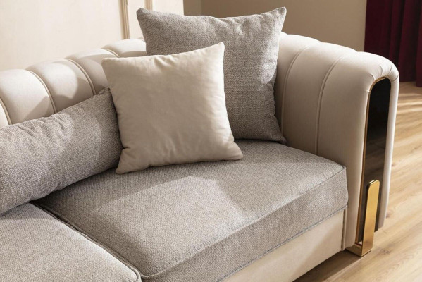 White three seater luxury couch modern stainless steel design living room furniture