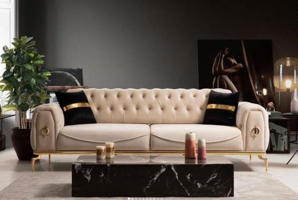 Modern Chesterfield sofa three-seater fabric furniture stainless steel furniture couch