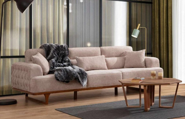 Beige Sofa Set Three Seater Armchair Luxury Armchair Beige Modern Furniture