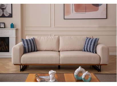 Designer Sofa 3 Seater Upholstery Textile Modern Upholstery Beige 230cm Couches