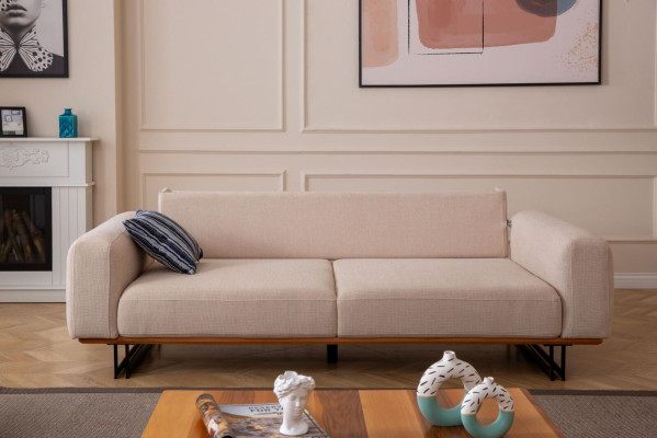 Designer Sofa 3 Seater Upholstery Textile Modern Upholstery Beige 230cm Couches