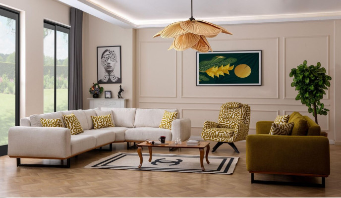 Designer living room set 3 pieces. Sofa 4 + 1 Seat Corner sofa L-shape Modern