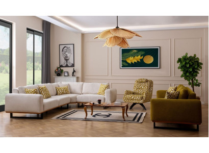 Designer living room set 3 pieces. Sofa 4 + 1 Seat Corner sofa L-shape Modern