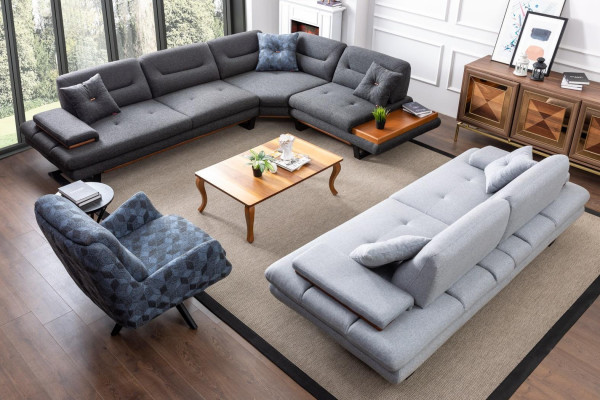 Designer 3 pcs. Living room set Corner sofa L-shape + 3 + 1 Seater Modern new