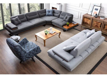 Designer 3 pcs. Living room set Corner sofa L-shape + 3 + 1 Seater Modern new