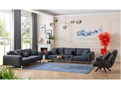 Designer Living room Set Sofa set 4 + 3 + 1 Seat Luxury Gray Living landscape