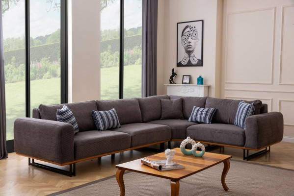 Designer Corner sofa L-shape Upholstery Textile Modern Brown Luxury Living landscape