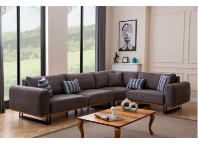 Designer Corner sofa L-shape Upholstery Textile Modern Brown Luxury Living landscape