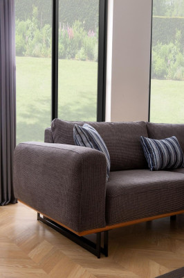 Designer Corner sofa L-shape Upholstery Textile Modern Brown Luxury Living landscape