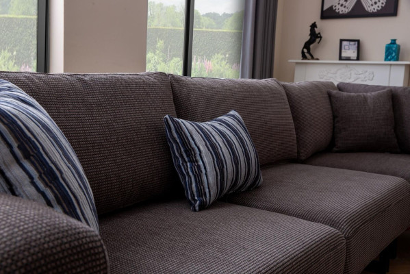 Designer Corner sofa L-shape Upholstery Textile Modern Brown Luxury Living landscape