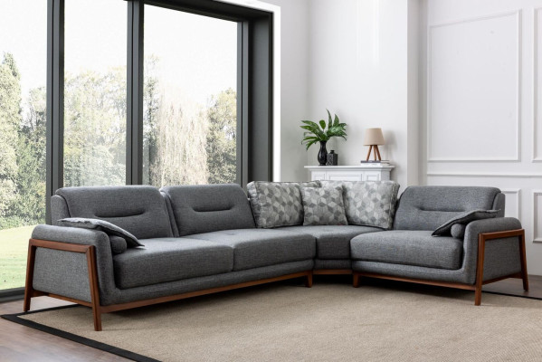 Living room Set Corner sofa L-shape Couch Gray Upholstery 3 +1 Seater Textile