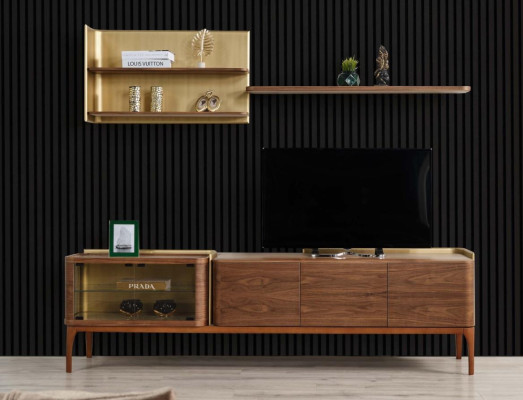 Sideboard Shelves TV Cabinet Lowboard TV Stand Wardrobe Wood Brown Set