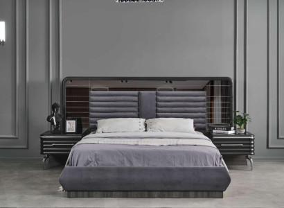 Gray bedroom set Double bed 2x Bedside tables with drawers