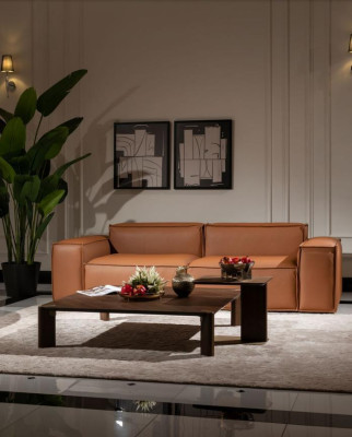 Luxury three-seater sofa 3 seater brown upholstered sofa couch imitation leather new