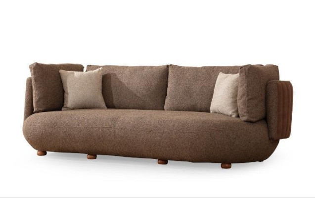 Modern Multicolored Couch Set Brown 3-Seater White Armchair 3-piece Set