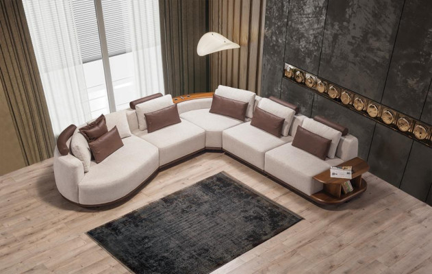 White Corner sofa Designer Living room L-shape Couch Upholstered furniture Wooden frame