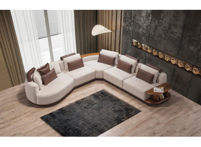 White Corner sofa Designer Living room L-shape Couch Upholstered furniture Wooden frame