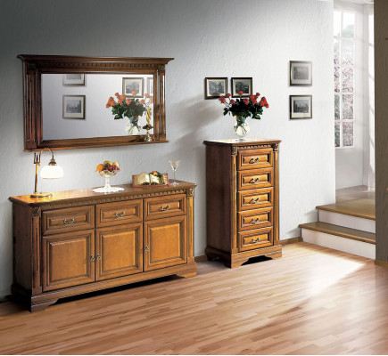 Wardrobe Chest of drawers Mirror Material Wood Classic s Set 3pcs Brown Country House