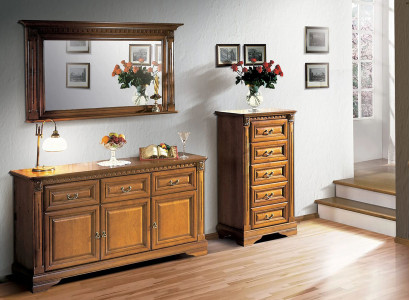 Wardrobe Chest of drawers Mirror Material Wood Classic s Set 3pcs Brown Country House